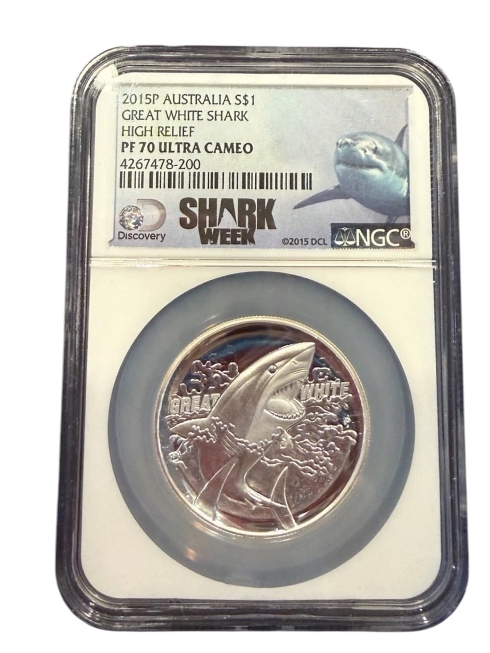 2015 Australia Great White Shark High Relief PF70 Silver Coin - Shark Week 🦈 - Picture 2 of 3